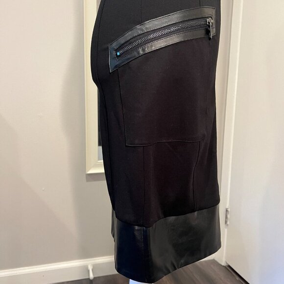 As U Wish Black Faux Leather Trimmed Bodycon Zip Front Ponte Dress, Size 4 - Picture 11 of 16
